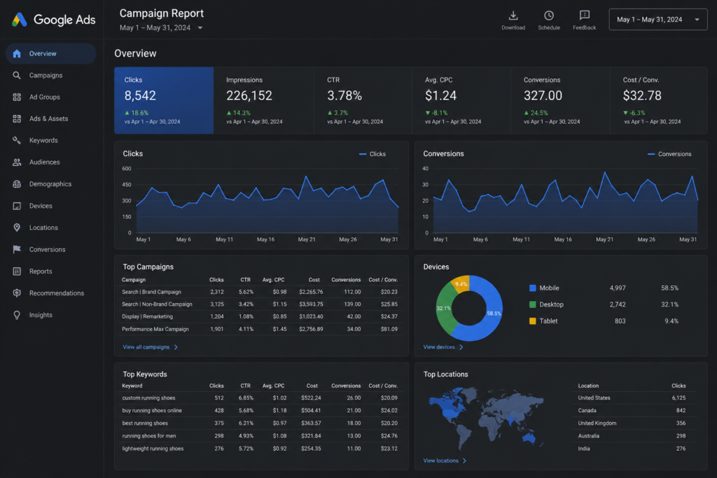 Google Ads campaign dashboard